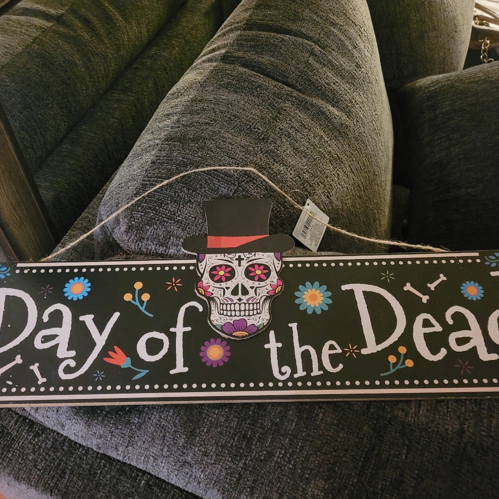 💀🎃🦹‍♀️ HALLOWEEN TIME Day of the Dead Wood wall hanging sign.